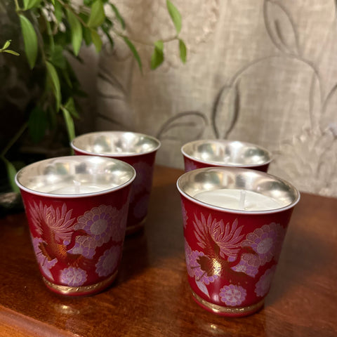 Metal Tea Cups - Red Birds Set of Four