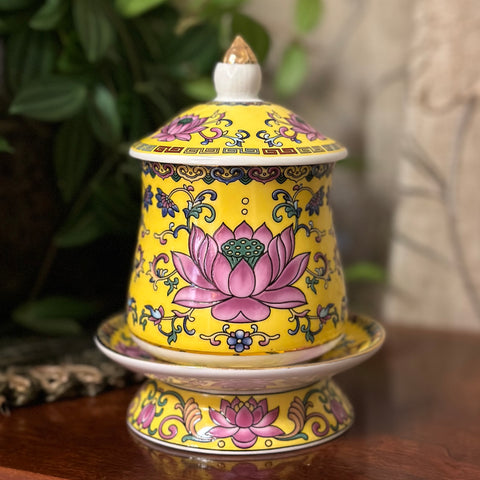 Yellow Lotus Jar with Lid