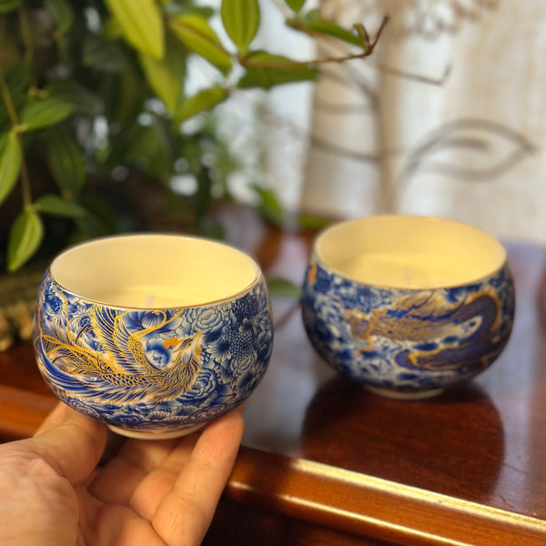Dragon & Phoenix Pair in Blue and Gold