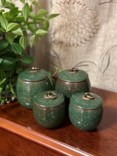 SOLD - Medium Green Jar with Lid