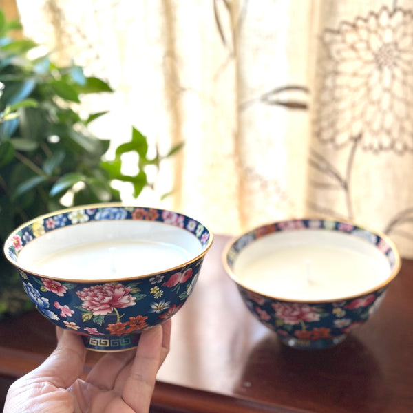 New - Blue Flower Bowl Candles