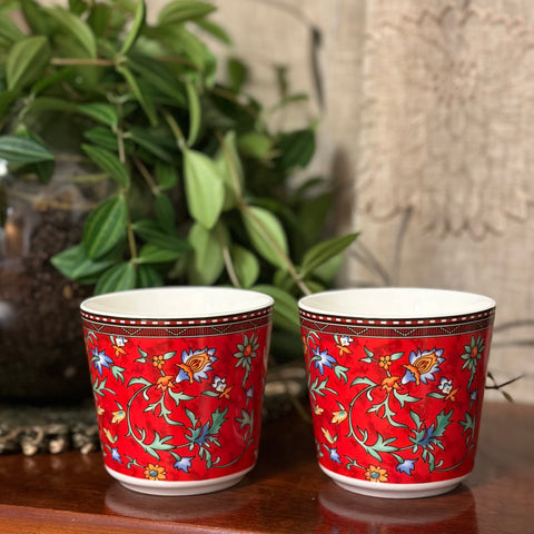Red Flower Tea Cup Candle