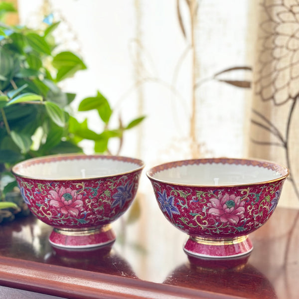 New - Pink Flower Bowl Candles