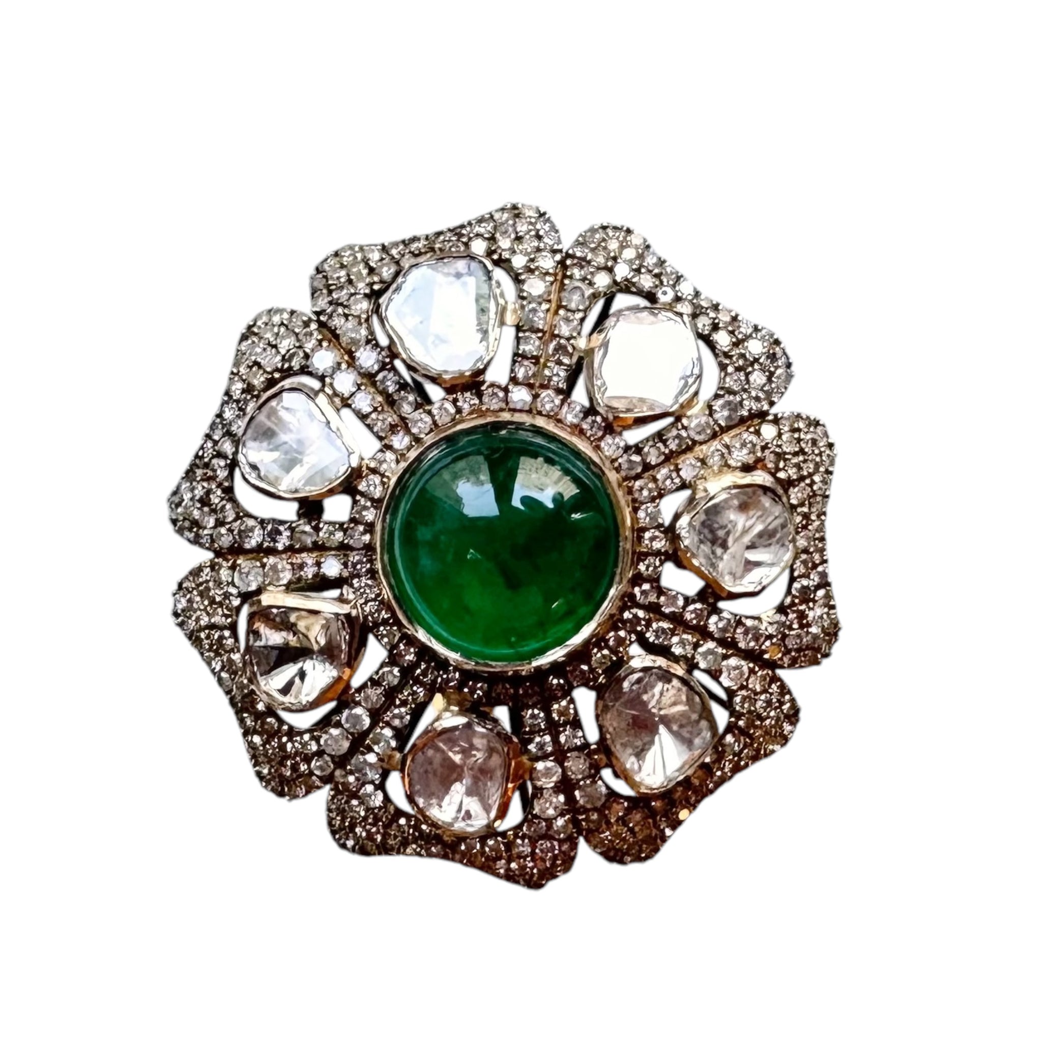 NEW - Emerald, Polki and Diamond ring