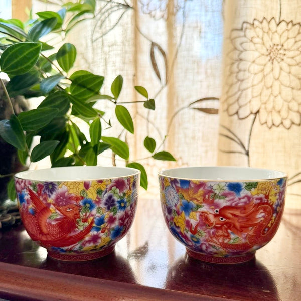 Dragon and Phoenix Orange tea cups