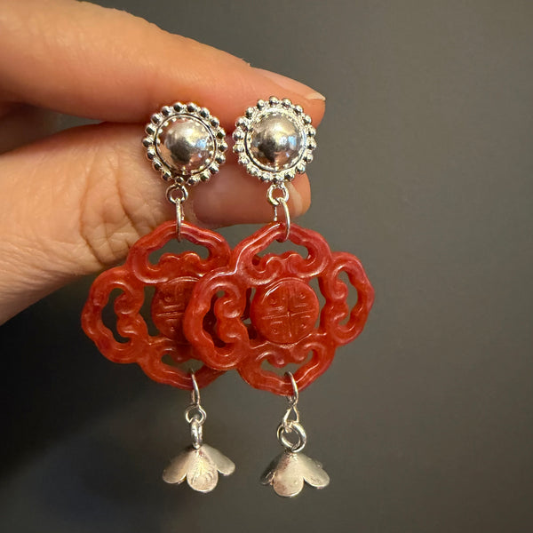 NEW Carved Red Jade Earrings 2