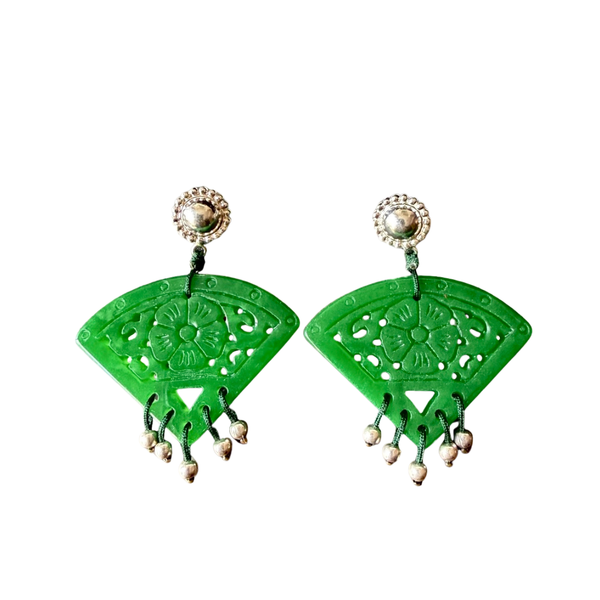 Carved Green Jade Earrings