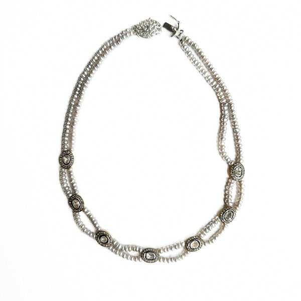 Grey Pearl & Polki necklace