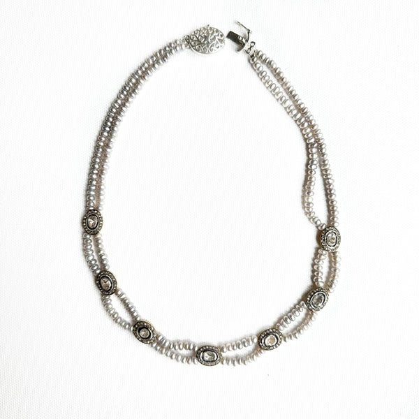 NEW - Grey Pearl & Polki necklace
