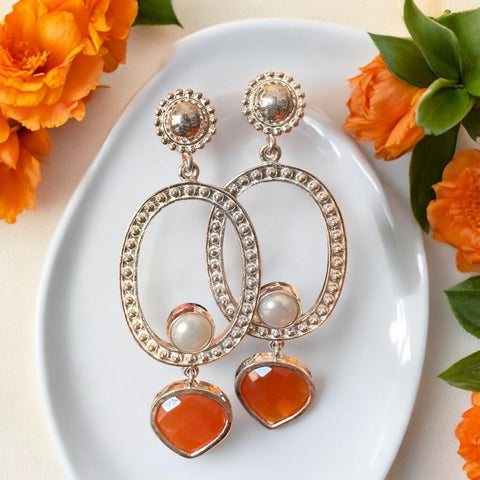 NEW - Carnelian and Pearl Earring