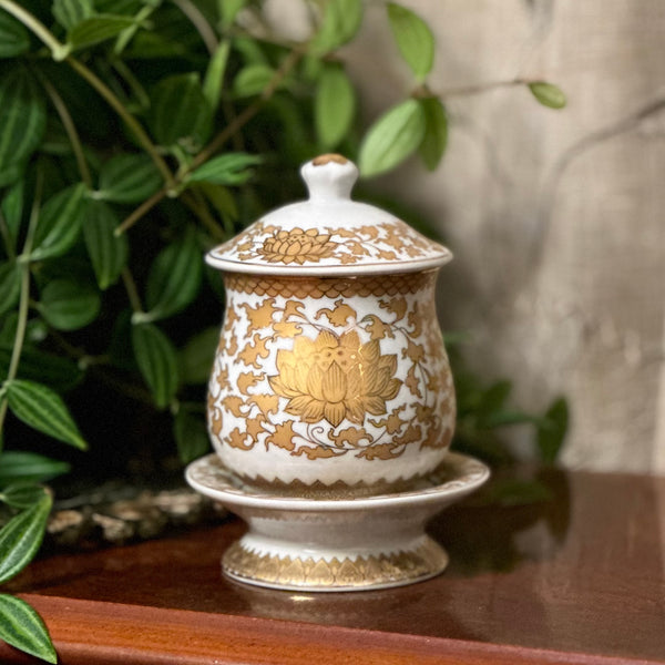 Gold and White Lotus Jar with Lid