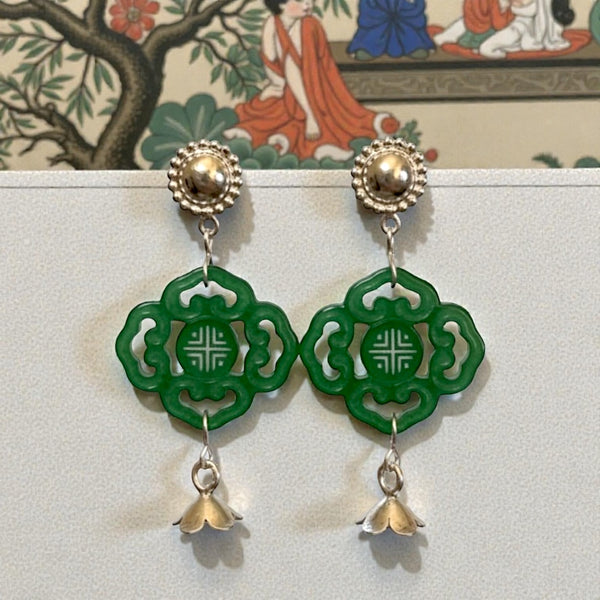 NEW Carved Green Jade Earrings
