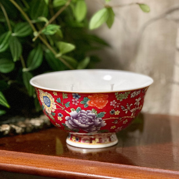 Red Chinese Flower Bowls