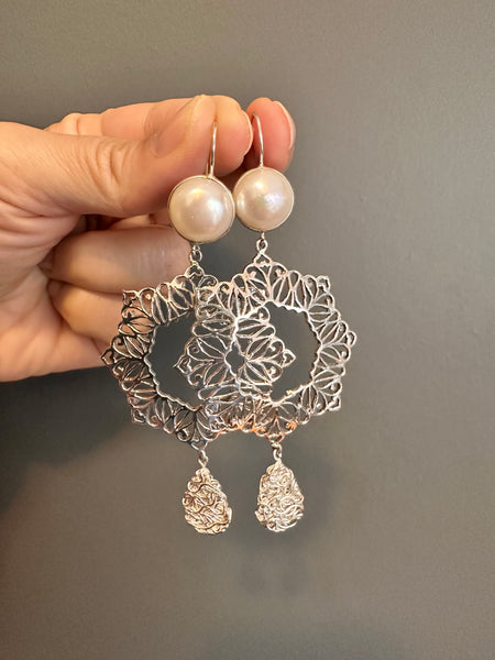 NEW Pearl Filigree & Wire Drop Earring