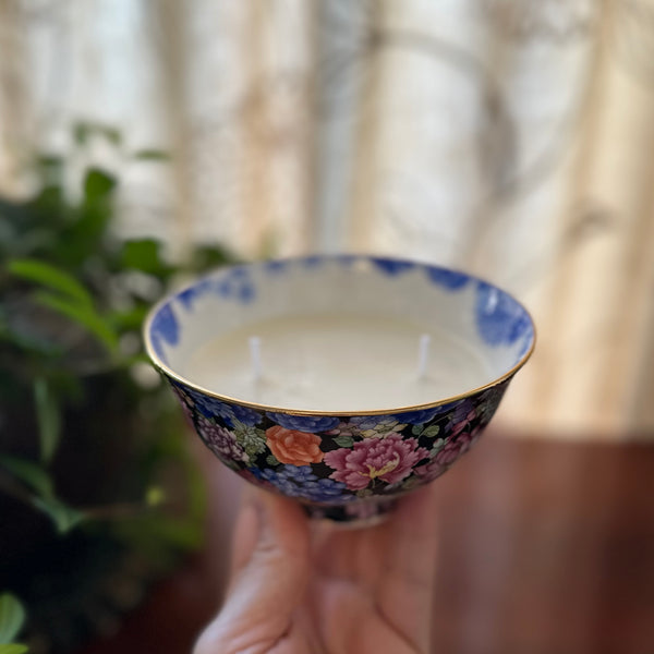 SOLD - Blue Flower Bowl Candle