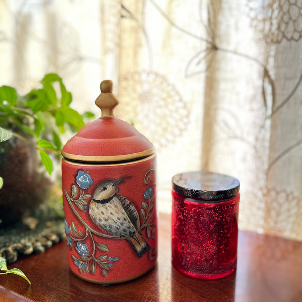 Bird Ceramic Jar with Candle - Red