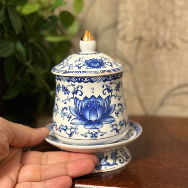 Blue and White Lotus Jar with lid