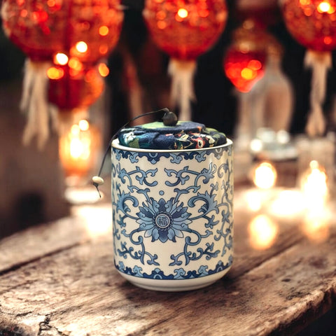 New - Blue & White Tea Jar Candle