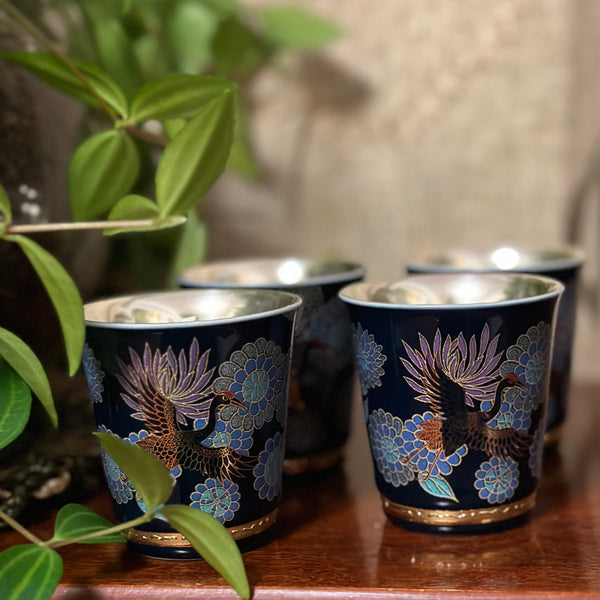 Metal Tea Cups - Blue birds - Set of four