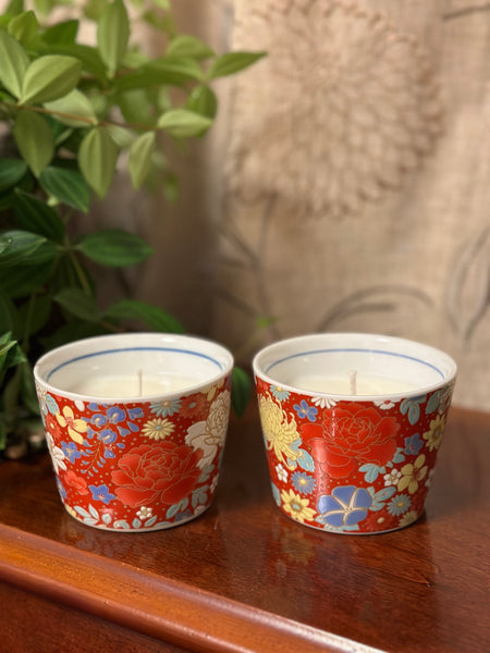 Red Flower Tea Cup Candles