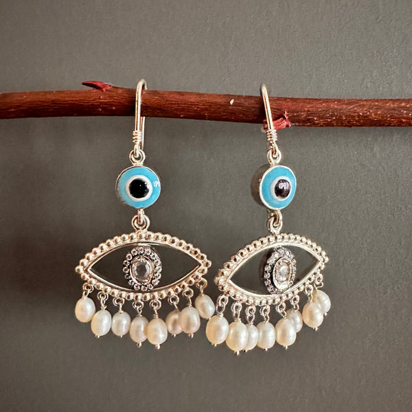 NEW Evil Eye Pearl Earrings