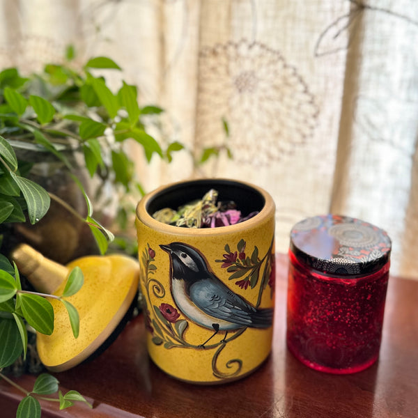 Bird Ceramic Jar with Candle - Yellow