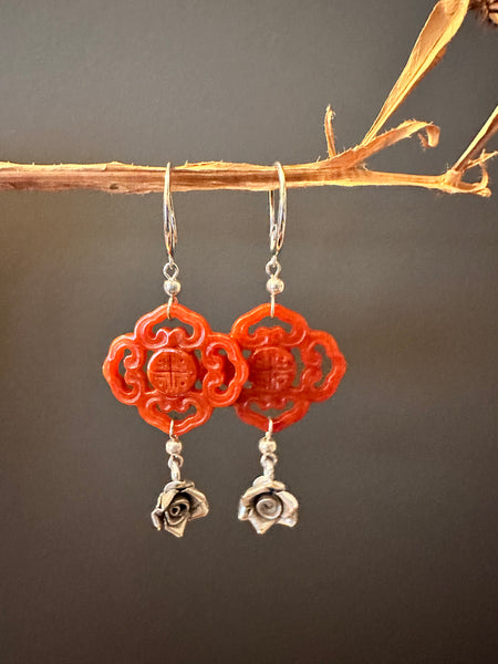 NEW Carved Red Jade earrings