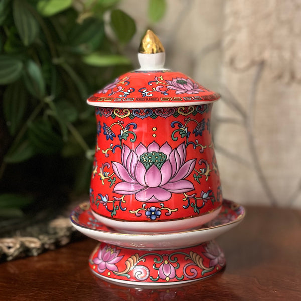 Red lotus jar with lid