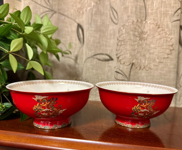 SOLD - Red Dragon Bowl Pair (100% proceeds donated)