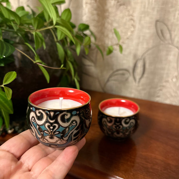 SOLD - Black and Red Miniature Tea Cups