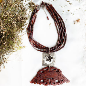 NEW - Carved Jade and Red Jasper necklace
