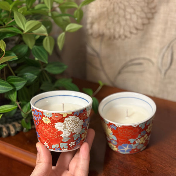 Red Flower Tea Cup Candles