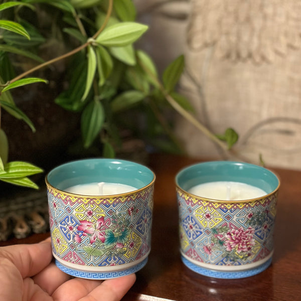 Green intricate teacups