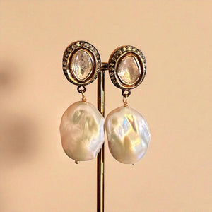 Baroque Pearl & Polki Earring (Oval)