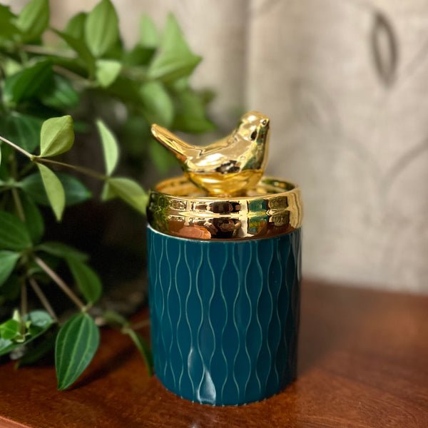 Gold and Green Bird Jar