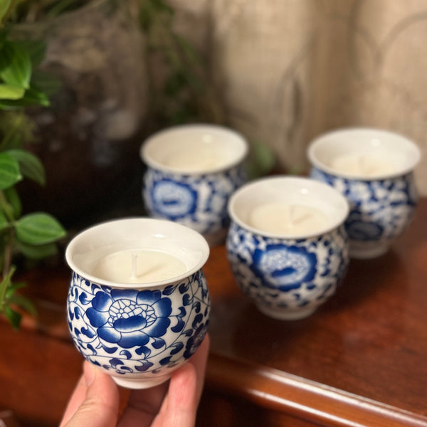 SOLD - Blue Flower tea cups - set of four