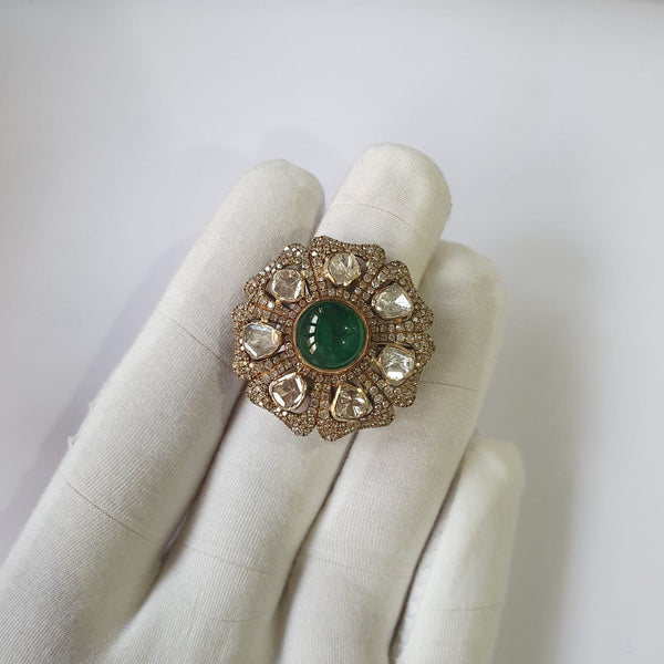 NEW - Emerald, Polki and Diamond ring