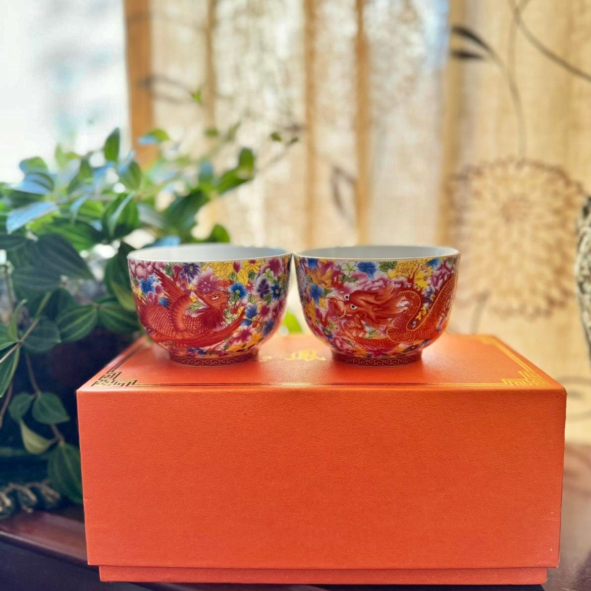 Dragon and Phoenix Orange tea cups