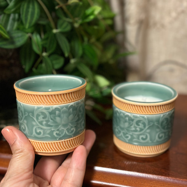 Green oriental tea cups