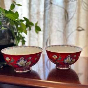 Red Flower Bowl Pair