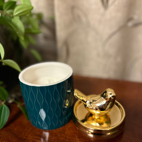 Gold and Green Bird Jar