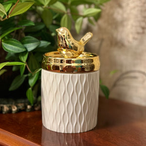 Gold and White Bird Jar