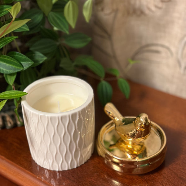 Gold and White Bird Jar