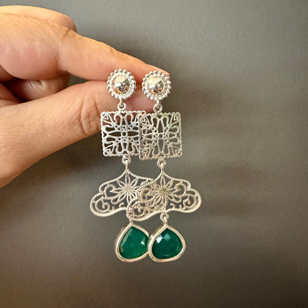 NEW Green Onyx Filigree Earring