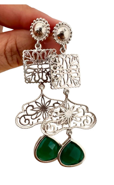 NEW Green Onyx Filigree Earring