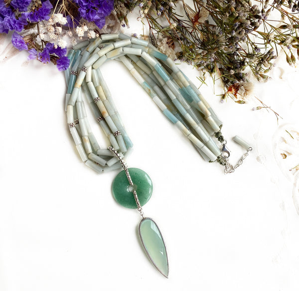 Amazonite, Jade & Green Chalcedony necklace