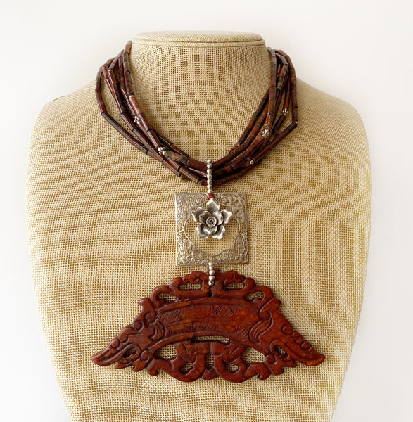 NEW - Carved Jade and Red Jasper necklace