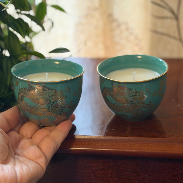 Green/Teal Dragon Design Candles