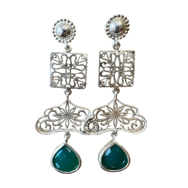Green Onyx Filigree Earring
