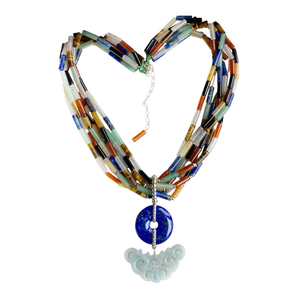 Lapis, Carved Jade and Multi-gemstone Necklace